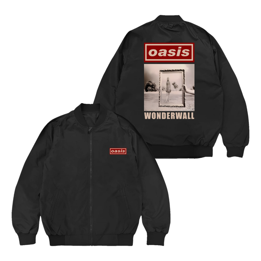 The Getooxs - Oasis Wonderwall Bomber Jacket เสื้อแจ็คเก็ตผู้ชายกันน้ําสีดํา Unisex
