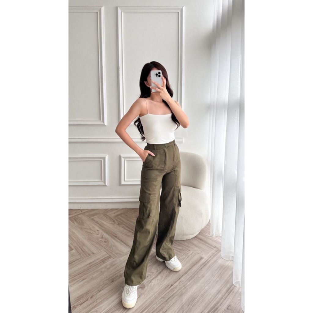 ALLIN - กางเกงขายาว CARGO CULOT สําหรับผู้หญิง สไตล์เกาหลี