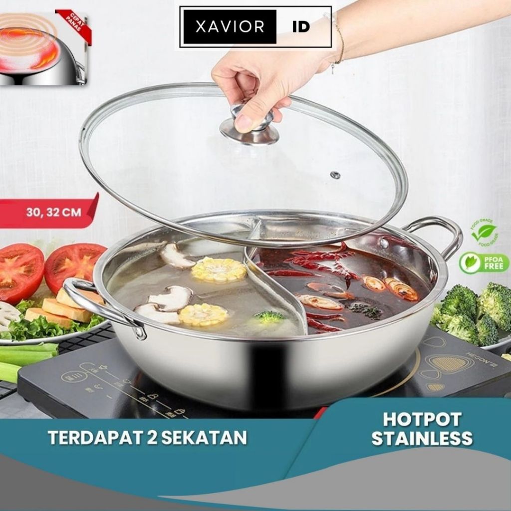 XV JUMBO 2-COMPANIMENT SHABU POT 30 CM - 32 CM GLASS LID / 2-COMPANIMENT SHABU HOTPOT