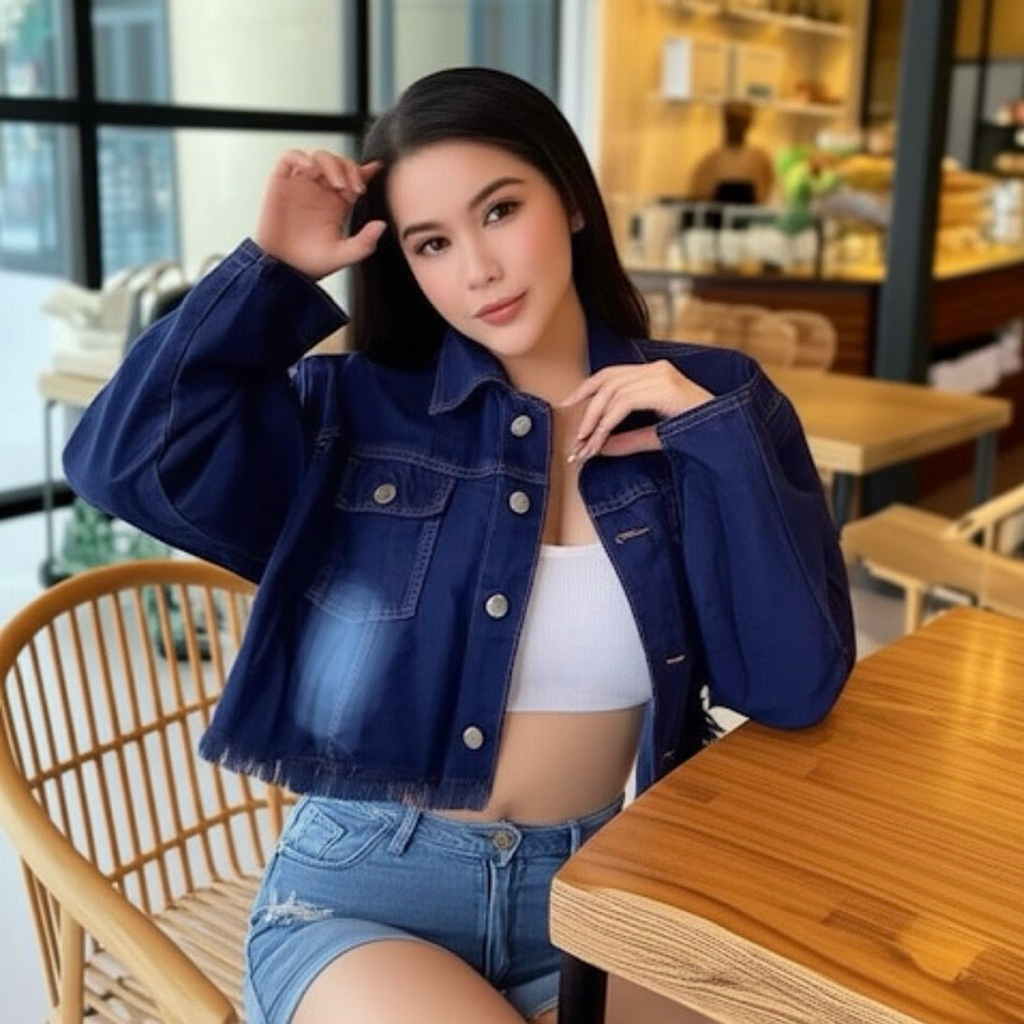 ผู้หญิง OVERSIZED DENIM CROP JACKET//RAWIS ผู้หญิง CROP JEANS JACKET //RAWIS DENIM CROP JACKET
