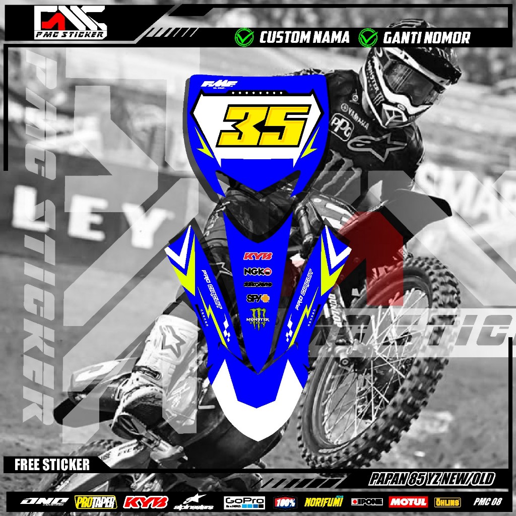 สติกเกอร์ DECAL NUMBER BOARD START + FRONT FLAMMER YZ NEW 85 CRF KLX 150 KLX BF KLX GORDON DTRACKER 