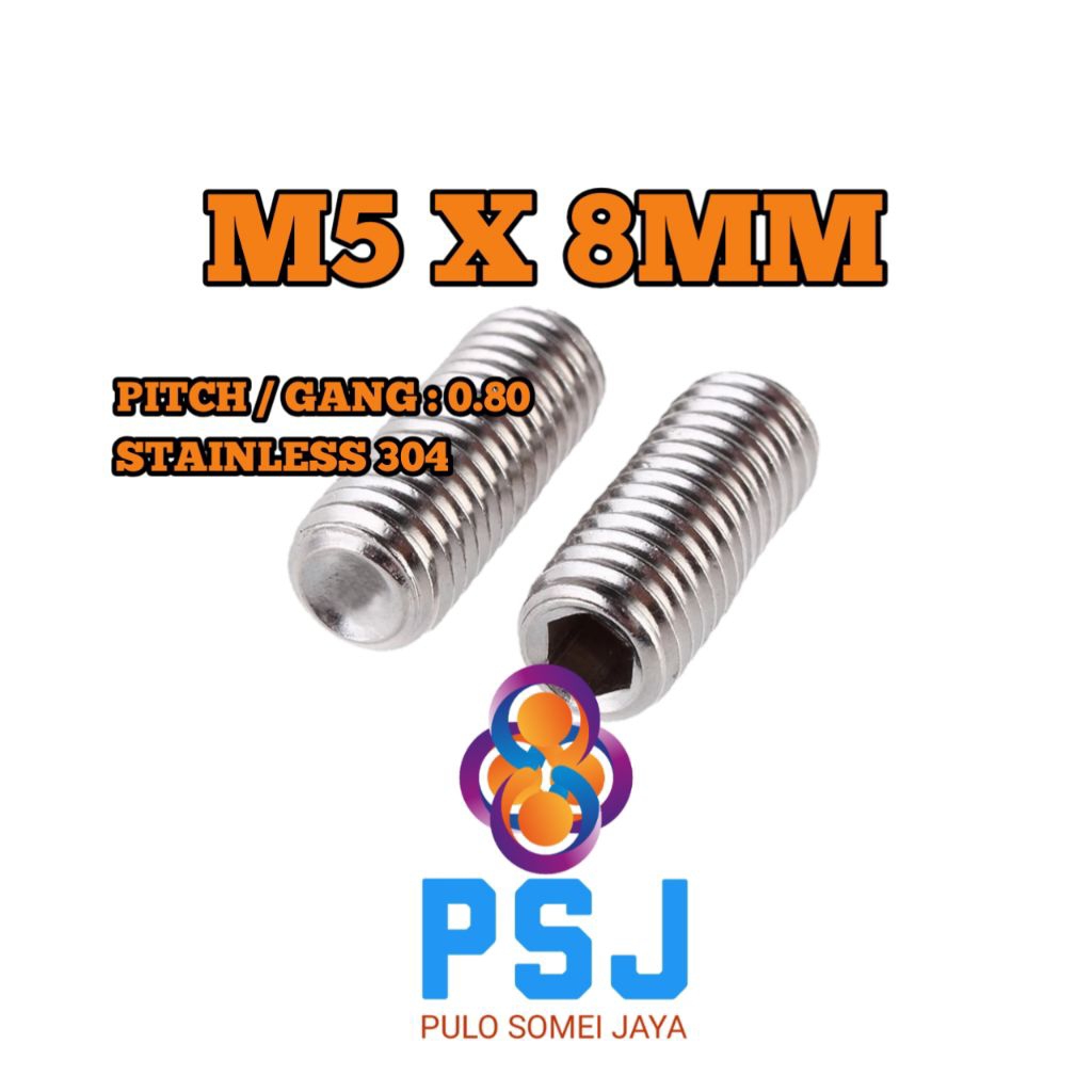 L Tanam M5 x 8 Pitch 0.80 Stainless 304 / Socket Set Screw - L Set SS 304