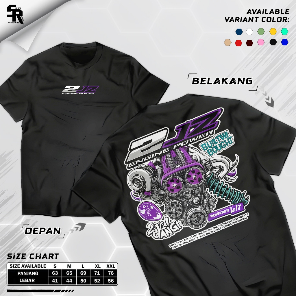 Suksestech – เสื้อยืดสําหรับผู้ใหญ่ 2JZ Power Engine เสื้อยืดแขนสั้นผ้าฝ้าย Unisex 30s Basic