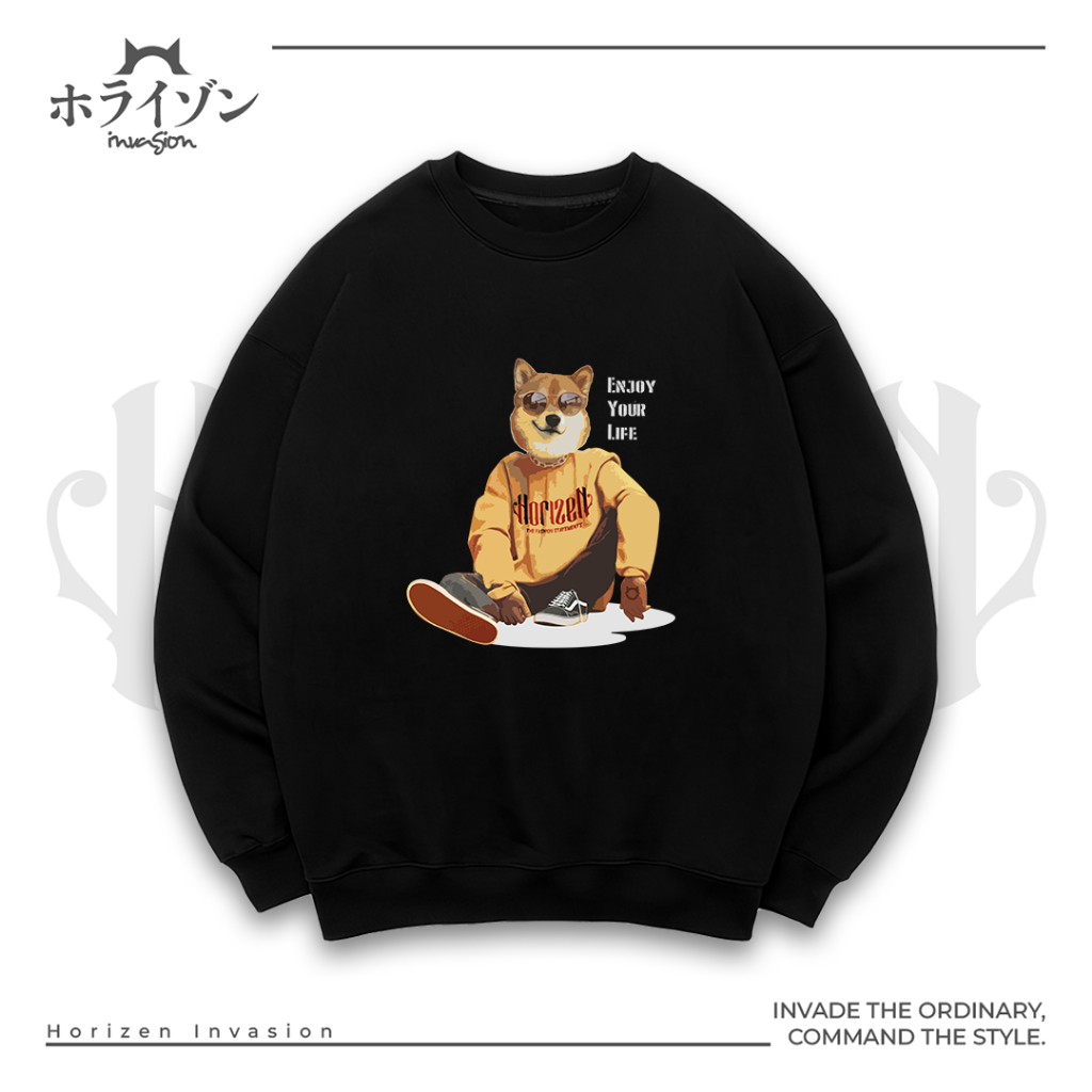 Horizen Invasion Crewneck Dog Enjoy Your Live DG-EJY - ขนแกะผ้าฝ้าย 100% 280gsm