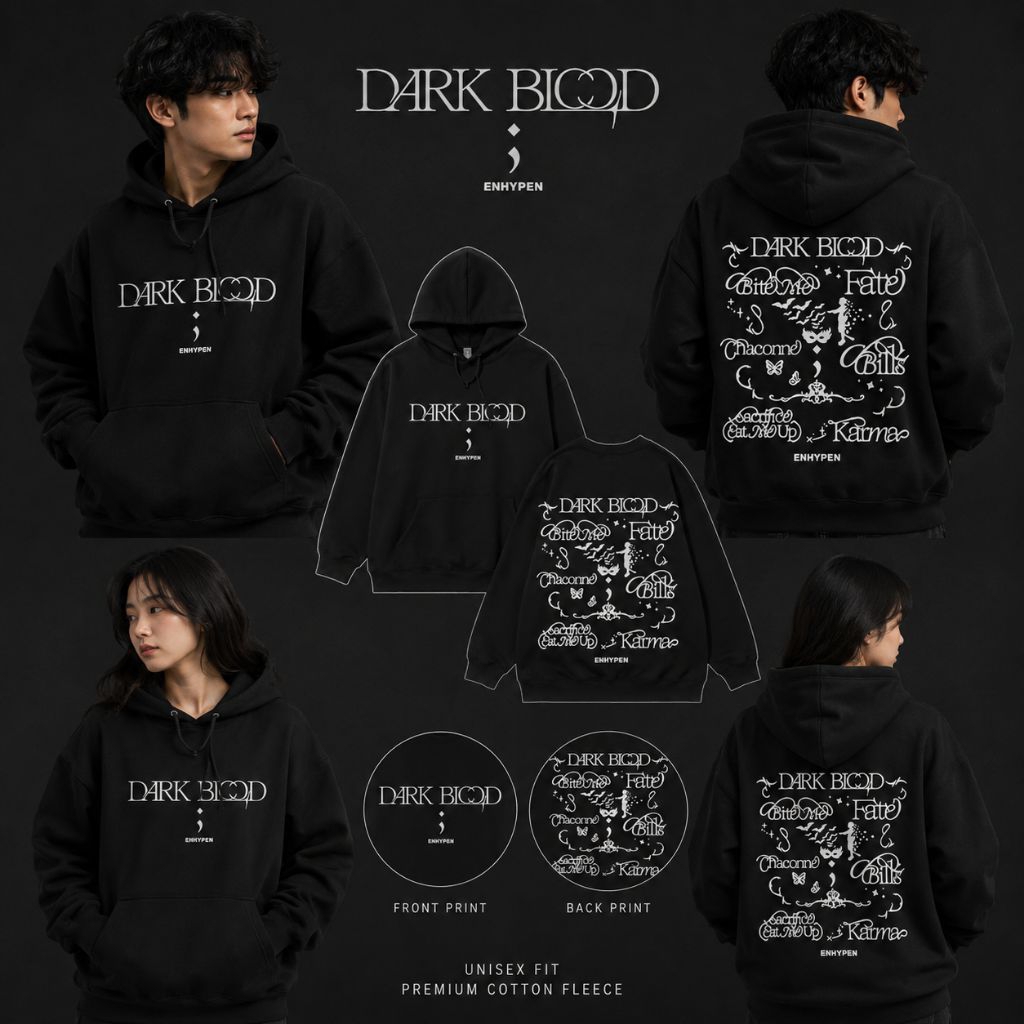 ENHYPEN Dark Blood Premium Unisex ขนแกะหนาสไตล์เกาหลี Hoodie เสื้อกันหนาวเกาหลี Kpop แจ็คเก็ต Enhype