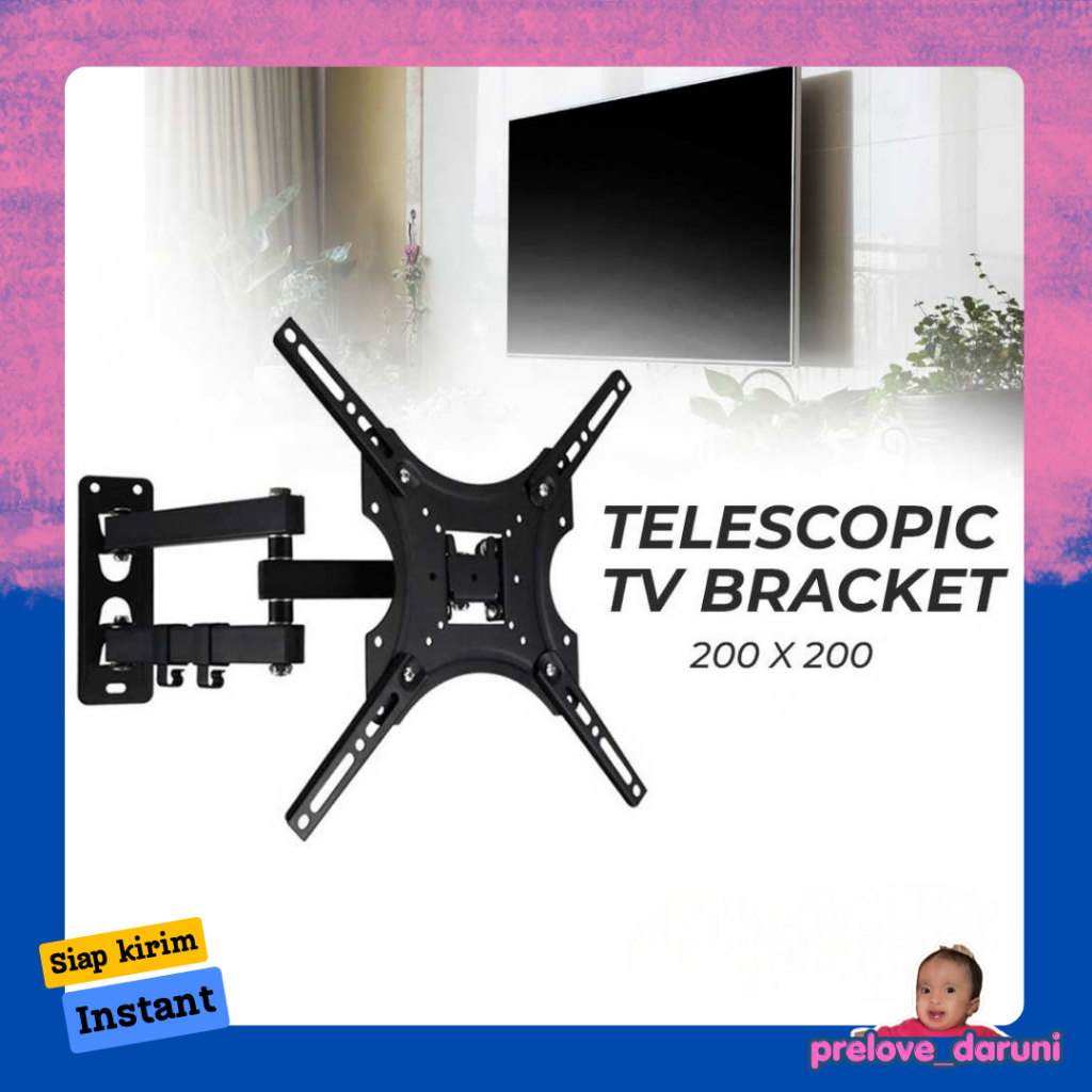 [PD] Taffiffware VESA ขายึดทีวีติดผนังแบบยืดไสลด์ 200x200 สําหรับทีวี 32-55 นิ้ว - X-400 - สีดํา
