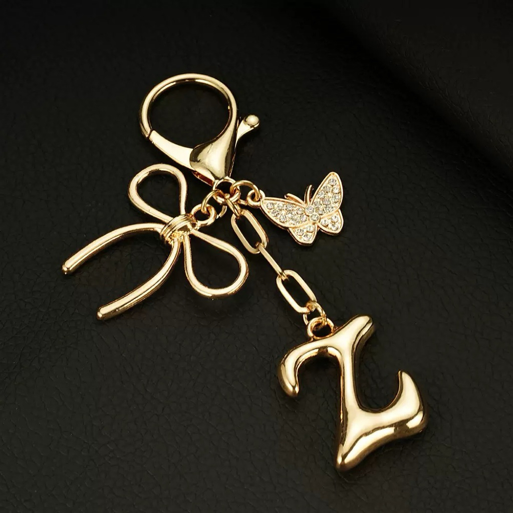 GANTUNGAN 26-LETTER ALPHABET KEYCHAIN GOLD METAL BUTTERFLY ALPHABET KEYCHAIN
