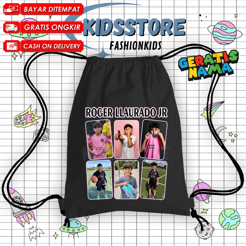 Roger JR Kids String Bag ชื่อฟรี / Cordura Drawstring Bag Inter Miami Fashion Kids Backpack