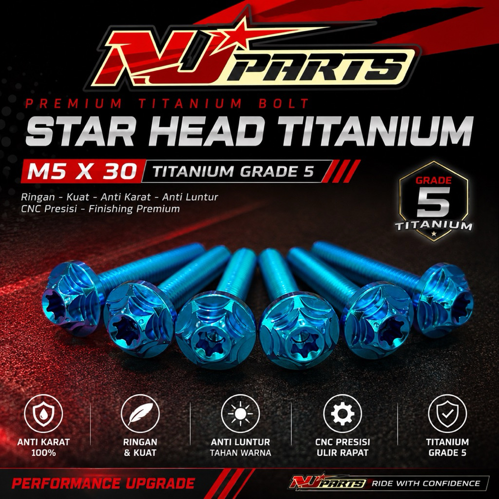 NJPARTS ไทเทเนียม bolt m5 x 30mm (3cm) รุ่นหัวดาว/หัวดาวป้องกันสนิมเดิม