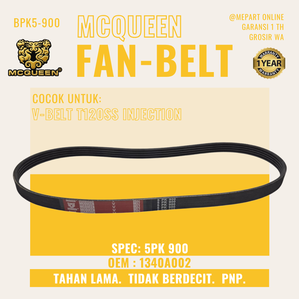 สายพานพัดลม V BELT MCQUEENS V-BELT T120SS INJECTION 5PK900 OEM 1340A002