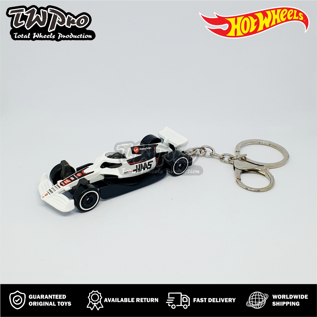 GANTUNGAN HOT WHEELS FORMULA 1 KEYCHAIN - MONEYGRAM HAAS - WHITE - F1 - SHRIMP HOOK - KEYRING - KEYC