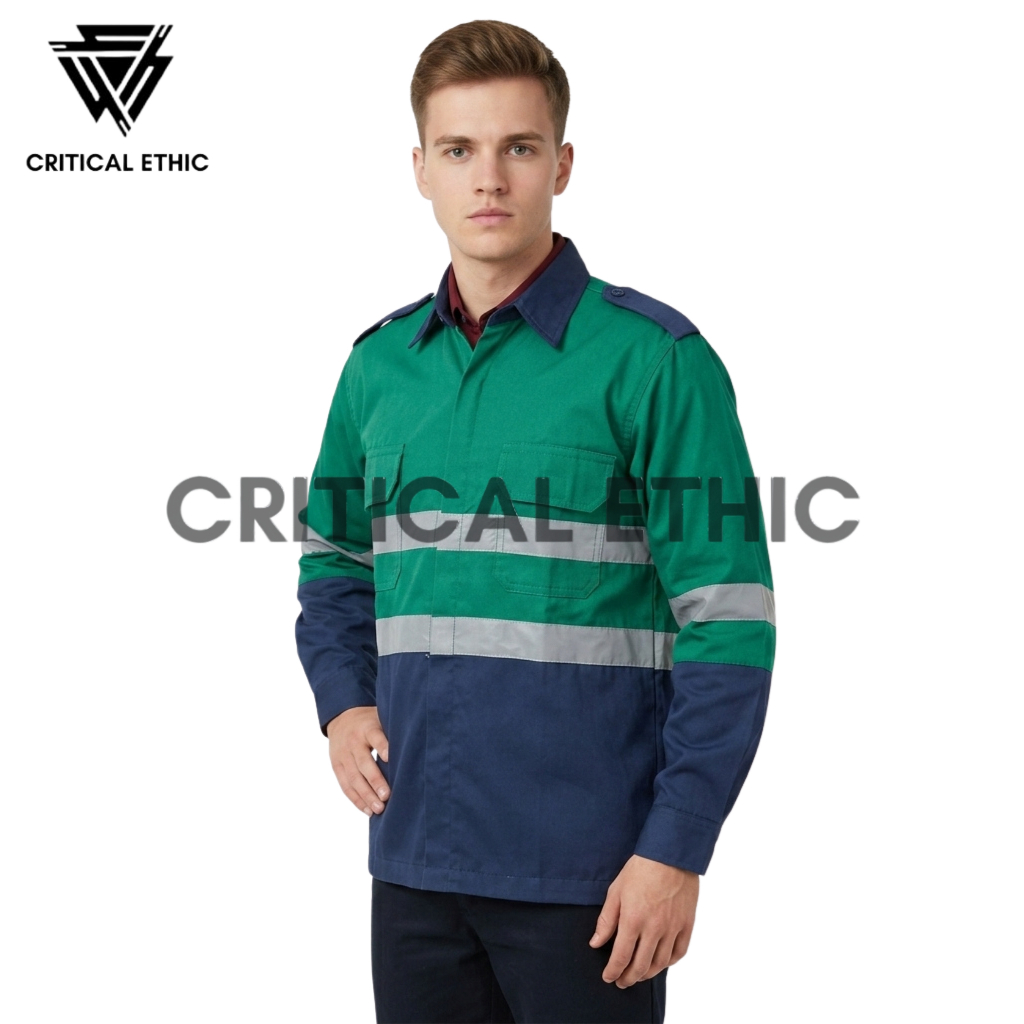 KEMEJA HIJAU LONG SAFETY SHIRT สีเขียว COMBINATION P3 LONG SAFETY SHIRT PREMIUM K3 SHIRT