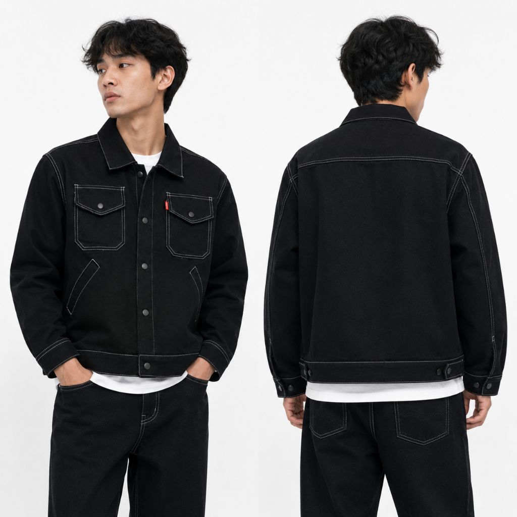 เสื้อแจ็คเก็ตทํางาน Oversize Classic Vibe - Boxy Work Jacket Raw Polos - Hippie Black