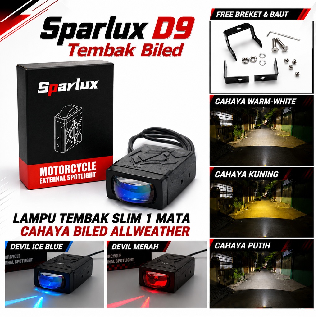 CAHAYA Sparlux D9 Bluelens Slim Flat Demon Eyes กันน้ํา Bilined Light