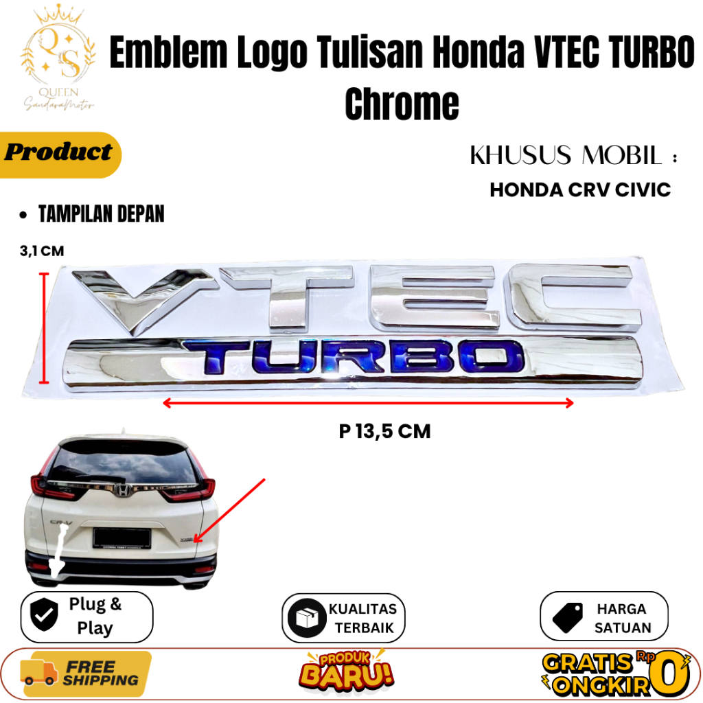 สัญลักษณ์โลโก้ Honda VTEC TURBO Chrome