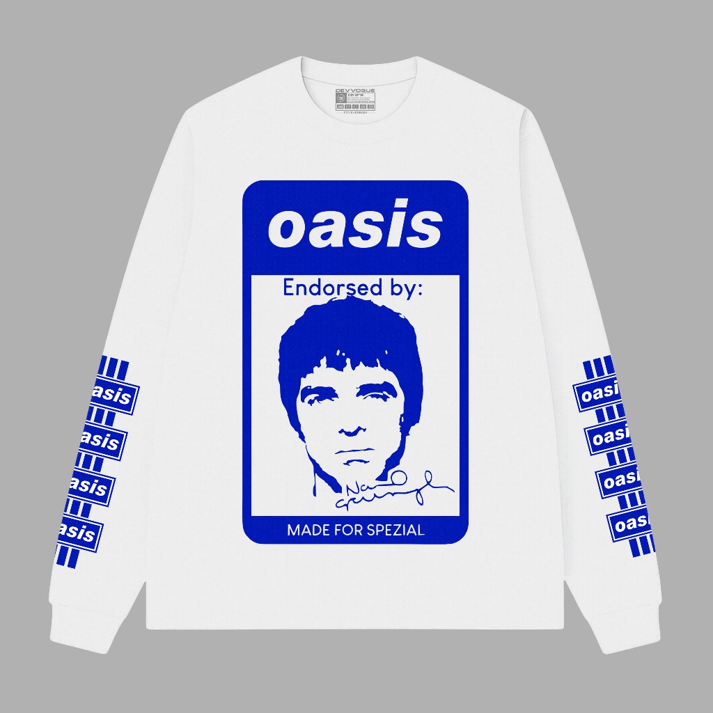 Devvogue เสื้อยืดซี่โครง Oasis แขนยาวสําหรับผู้ชายและผู้หญิง