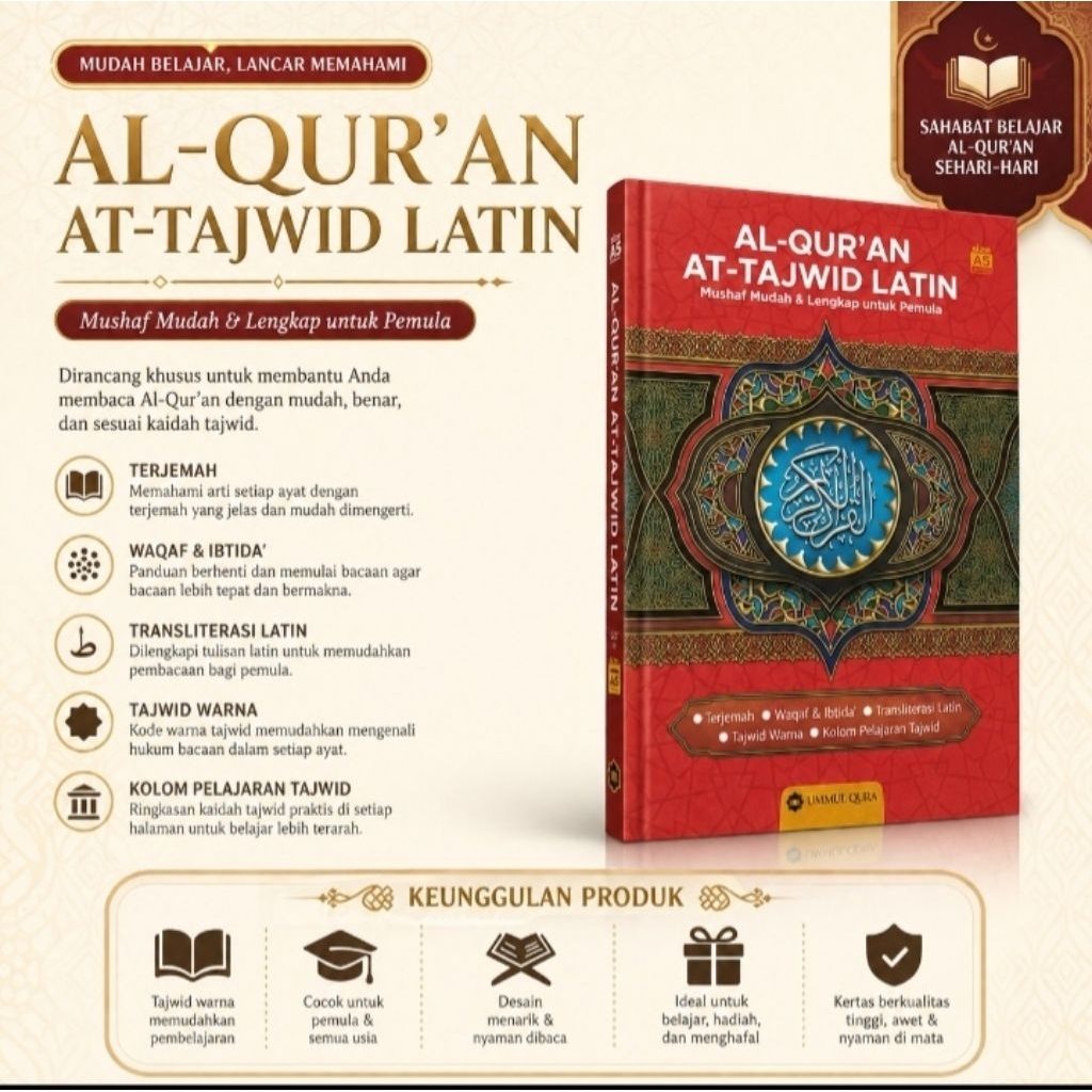 Al-Quran At-Tajwid Latin A5 – Mushaf Easy & Complete สําหรับผู้เริ่มต้น