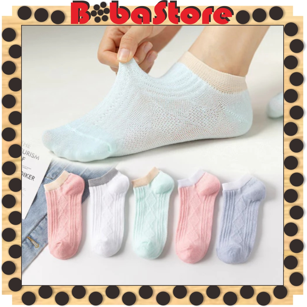 BOBASTORE ถุงเท้าผู้หญิงลายถัก / ถุงเท้าข้อสั้นนําเข้าลายธรรมดา KK256