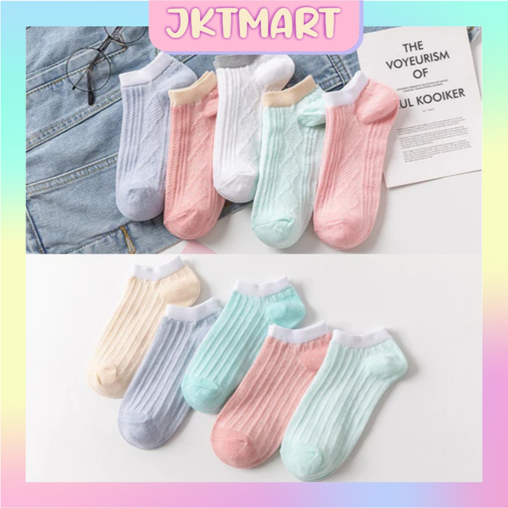 JKTMART ถุงเท้าผู้หญิงลายทาง ถุงเท้าข้อสั้น พรีเมี่ยม KK256