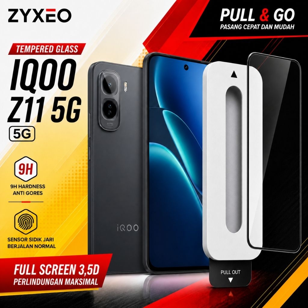 LAYAR กระจกนิรภัย IQOO Z11 5g Anti-Scratch Zyxeo ตัวป้องกันหน้าจอแบบเต็มหน้าจอพร้อมเครื่องมือติดตั้ง