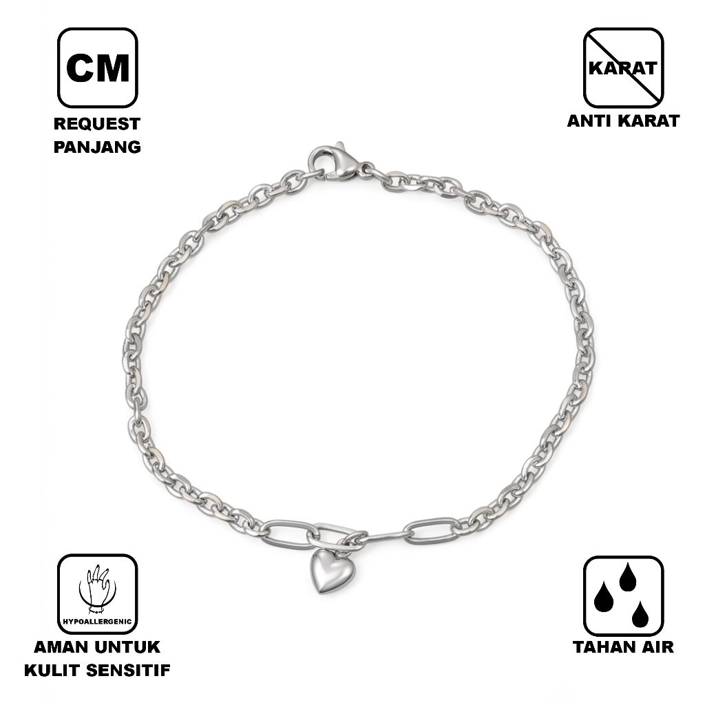 Heart Link Gelang Stainless Steel Unisex Gelang Couple Minimalis Gelang Silver Pria Wanita Aesthetic