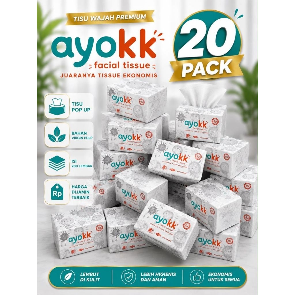 (20 แพ็ค) AYOKK POP UP TISSUE 200 แผ่น VIRGIN PULP 2 PLAY CONTENTTS 20 แพ็ค