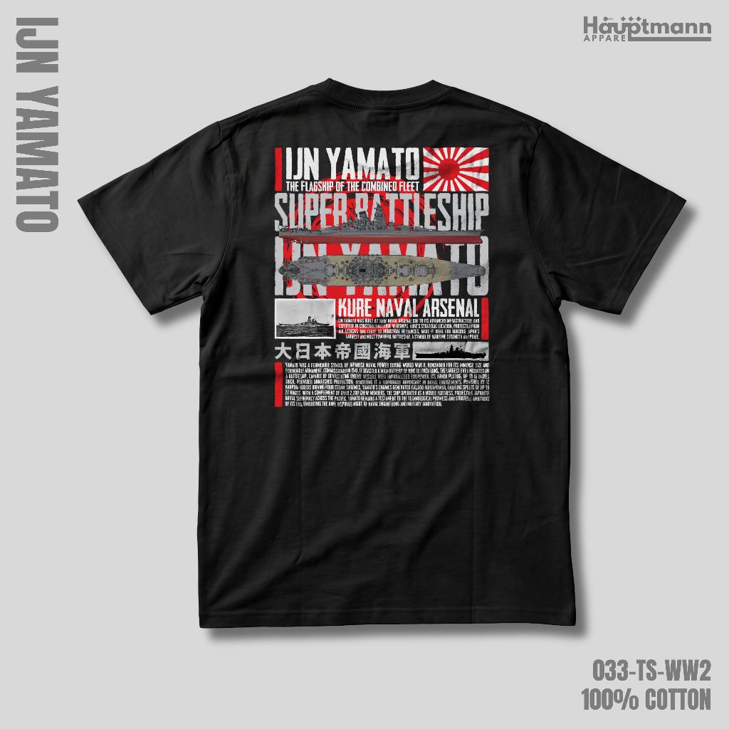 Hauptmann - เสื้อยืด Unisex - IJN Yamato - Battleship - WWII - Cotton 100% - Premium - 033