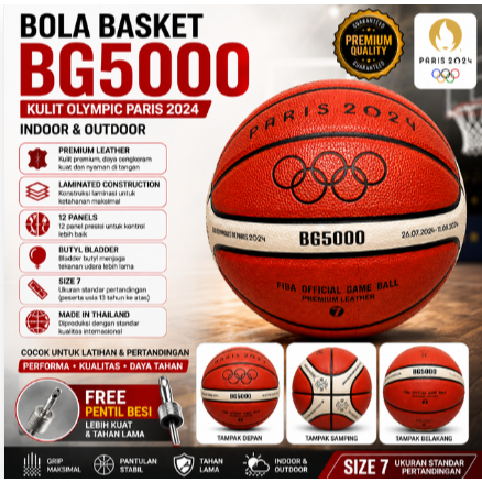 BASKETBALL SIZE 7 BG5000 OLYMPIC PARIS 2024 B7G5000 ลูกบอลกลางแจ้งภายในนําเข้า