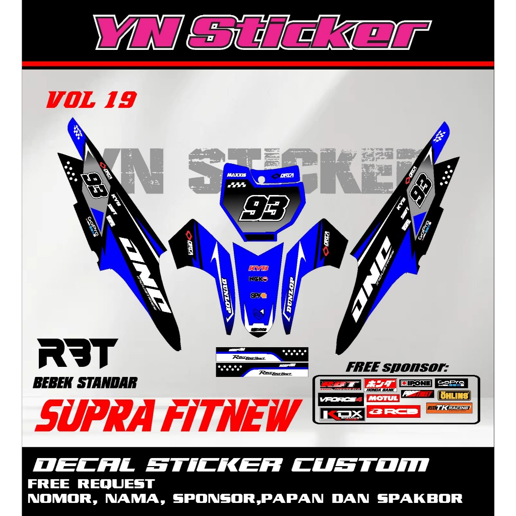 สติ๊กเกอร์ดีคอลใหม่ล่าสุด RBT SUPRA FIT ใหม่ใหม่ล่าสุด RS VOL 19 ฟรี REQUEST NAME NUMBER และ SPONSOR