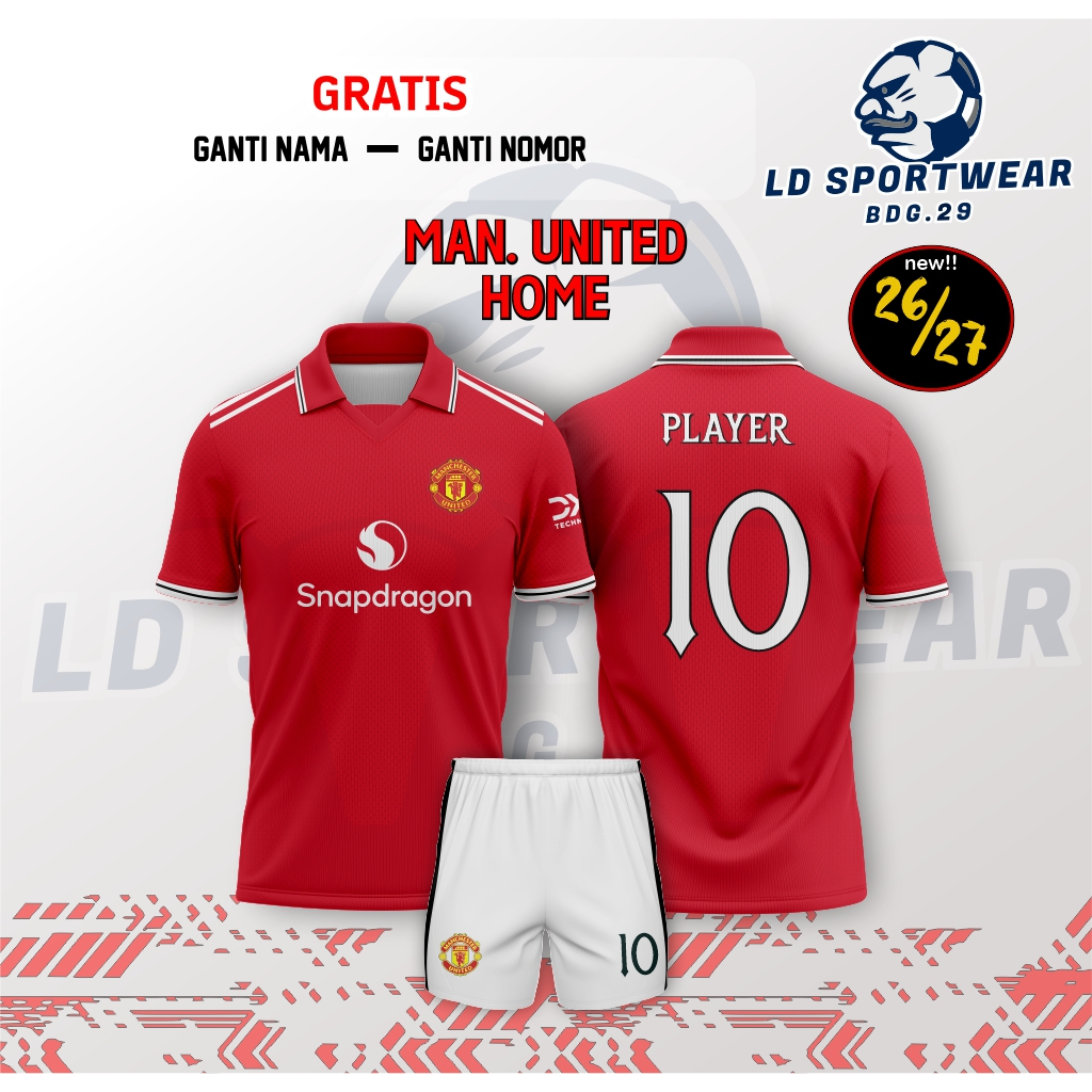 เสื้อฟุตบอล Man United HOME 2026 พิมพ์เต็มฟรีชื่อและหมายเลขที่กําหนดเอง