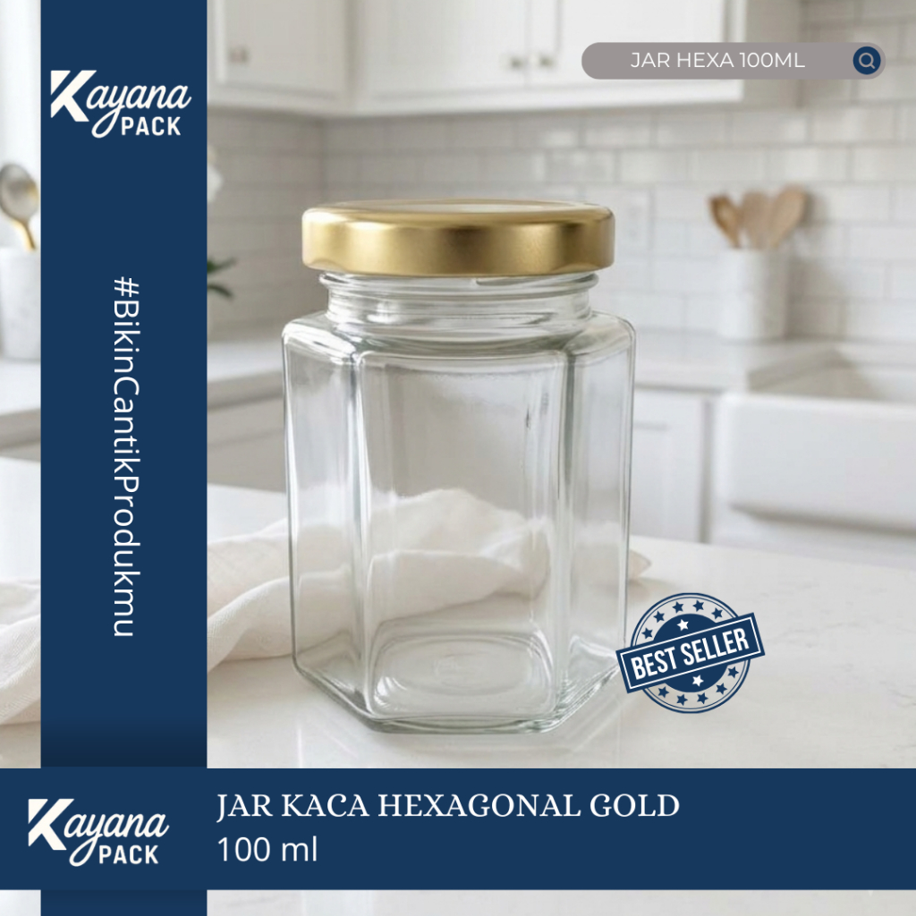 แก้ว HEXAGONAL 100ML JAR พร้อมหมวกทอง | HEXAGONAL JAR 100ML
