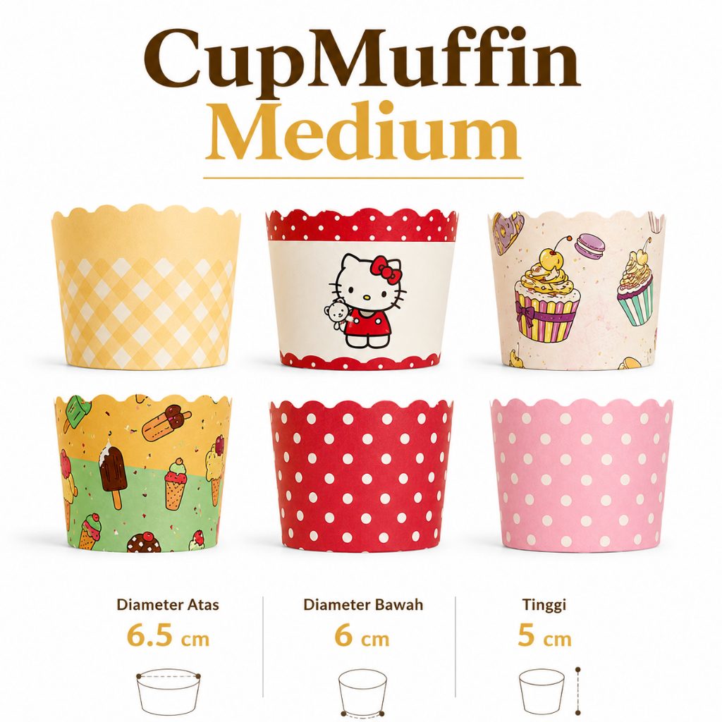 Cupcake Muffin Cake Bruder Medium 50 ชิ้นต่างๆ Motives Cup Bolu Muffin Cup Case Bread Cup Paper Cup