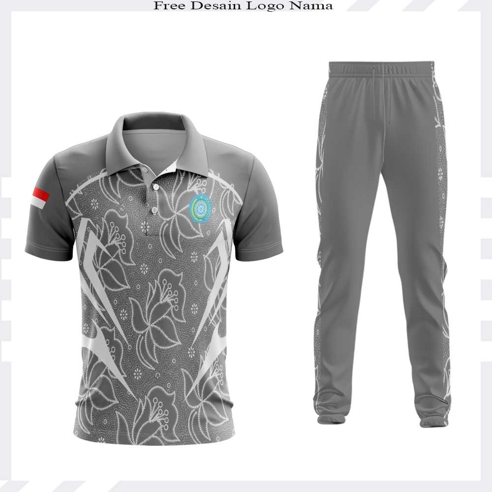 Posyandu PKK Polo Jersey Set คอปกแขนสั้นสีเทา ล่าสุด Fullprint National Jersey