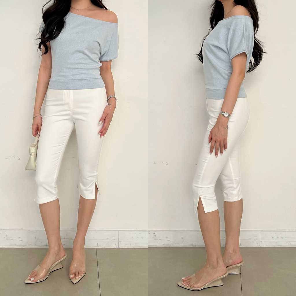 พร้อม EASE - กางเกง Capri | กางเกงน่องกลางเอวสูง | ผู้หญิงลําลอง 7/8 Bottoms