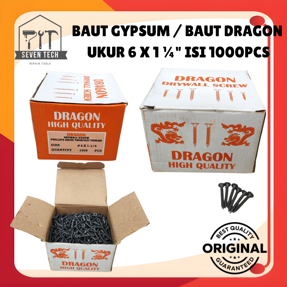 [DRAGON]BLACK GYPSUM SCREW 6X1-1/4" 1000PCS/ GYPSUM BOLT 6X1 1/4" SUPER SHARP DRYWALL DRAGON SCREW 6