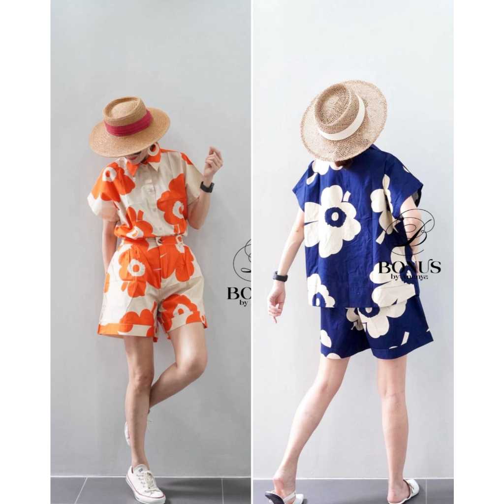 KATUN BONUS BY ANANYA - MARIMEK0 FLORAL FLOWER COLORFUL COTTON POPLIN TOP AND SHORTS SET