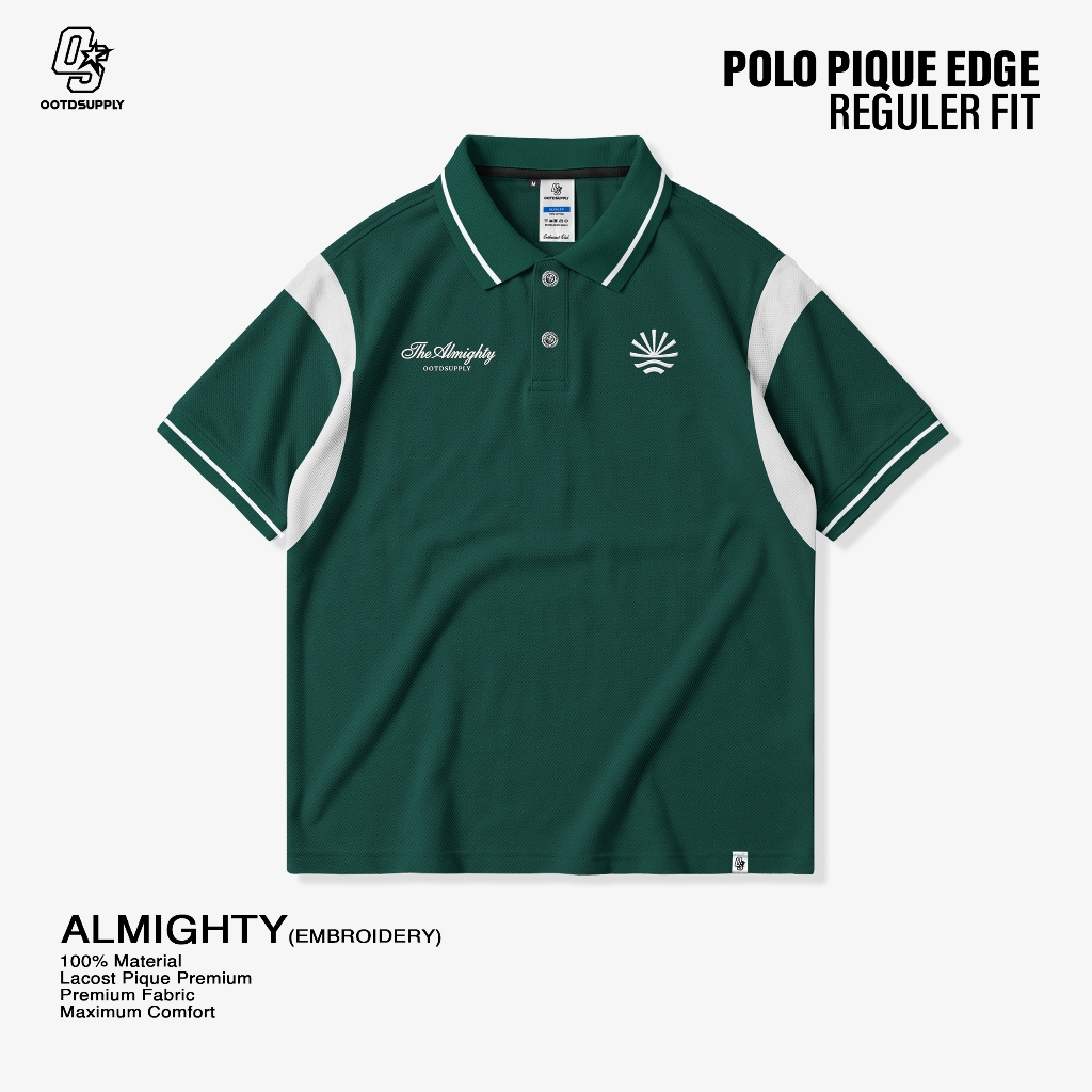 KEMEJA OOTDSUPPLY เสื้อโปโล Pique Edge Almighty เย็บปักถักร้อย Dark Army l Polo Pique | เสื้อเชิ้ตคอ