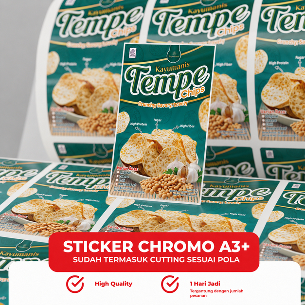 พิมพ์สติ๊กเกอร์ฉลาก Tempeh Chips แบบกําหนดเอง, Cassava, Chromo/Bontak Material, ตัดแล้ว