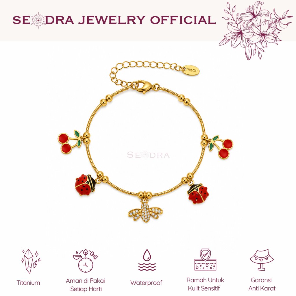 SEODRA • Lady Bug Bracelet Zircon Ladybug Bracelet 1 Side 18K Gold Plated • Beetle Bracelet Open Lad