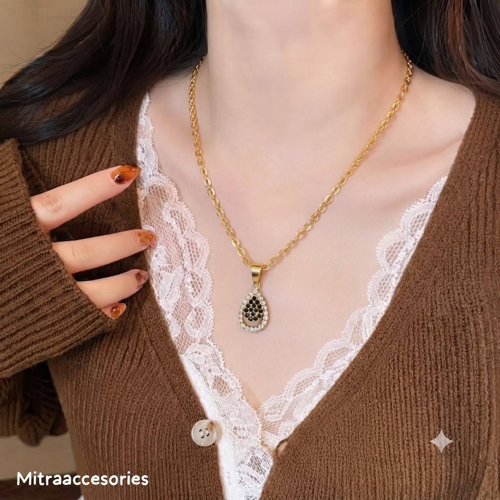 MATA Mitraaccessories Xuping สร้อยคอตาขาวดํารูปไข่ป้องกันการจางหาย