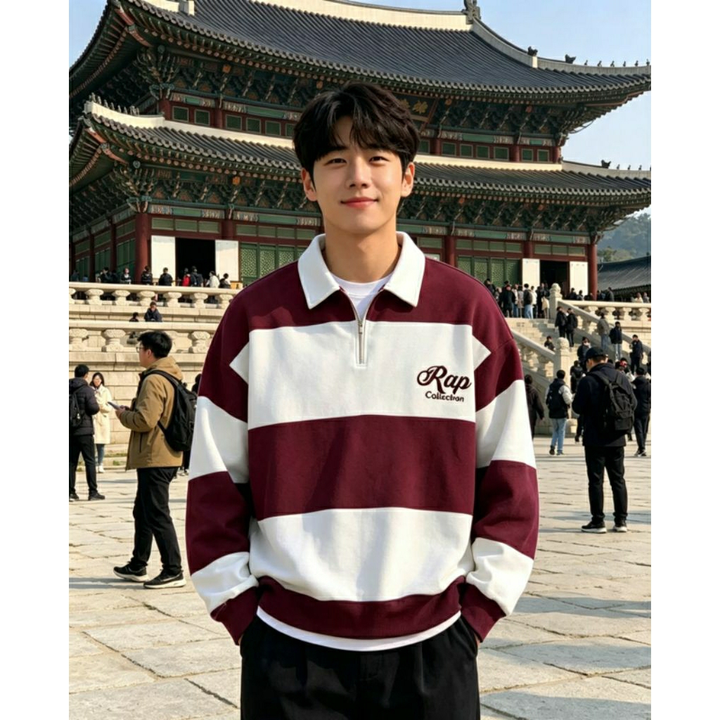 RAP COLLECTION SWETER STRIPE RUGBY WANGKI SWEATER สําหรับผู้ชายและผู้หญิง