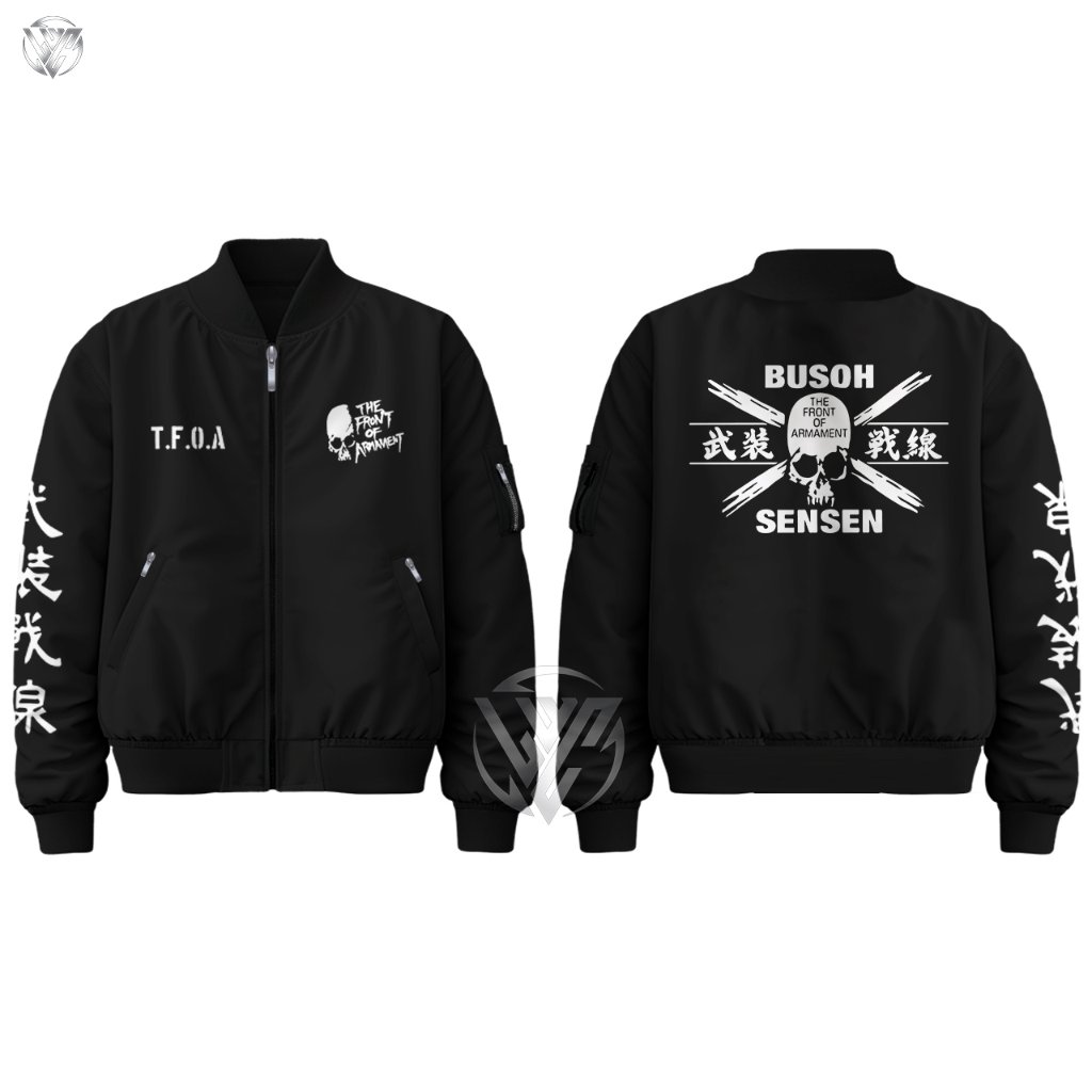 TFOA ด้านหน้าของ Armament สูงและต่ํา Motorsport Busoh Sensen กันน้ํา Taslan สีดํา Premium Bomber Jac