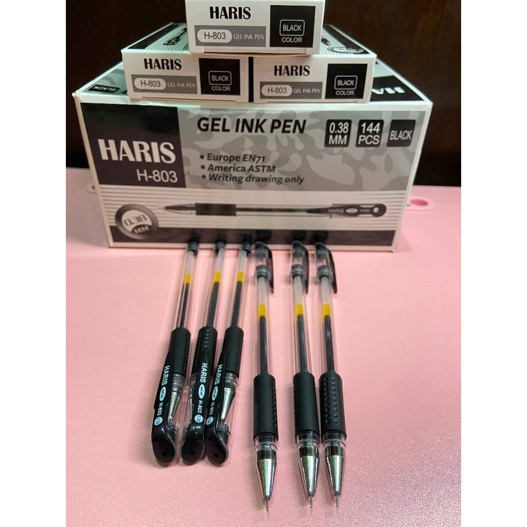 (12 ชิ้น) ปากกาหมึกเจล HARIS H-803 0.38 มม. / H-802 0.5 มม. หมึกสีดํา