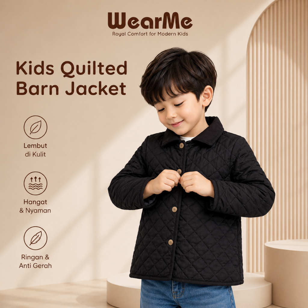 WEARME Kids Quilted Barn Jacket - Iklim Tropical Long Sleeve Premium Waterproof Fabric Childrens Jac