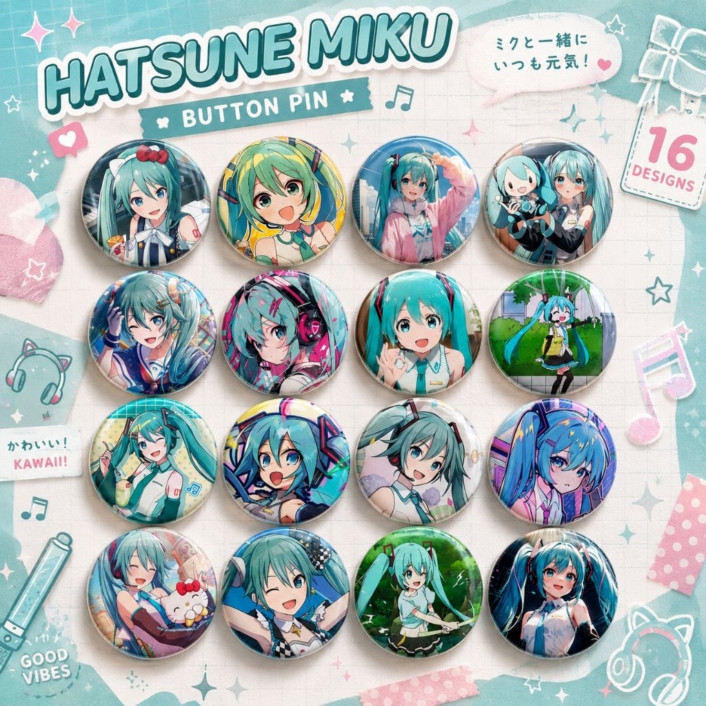 Pin- Vocaloid Hatsune Miku ปุ่มป้าย 44 มม. อุปกรณ์เสริมกระเป๋า, เสื้อผ้าเสริมสุดเท่