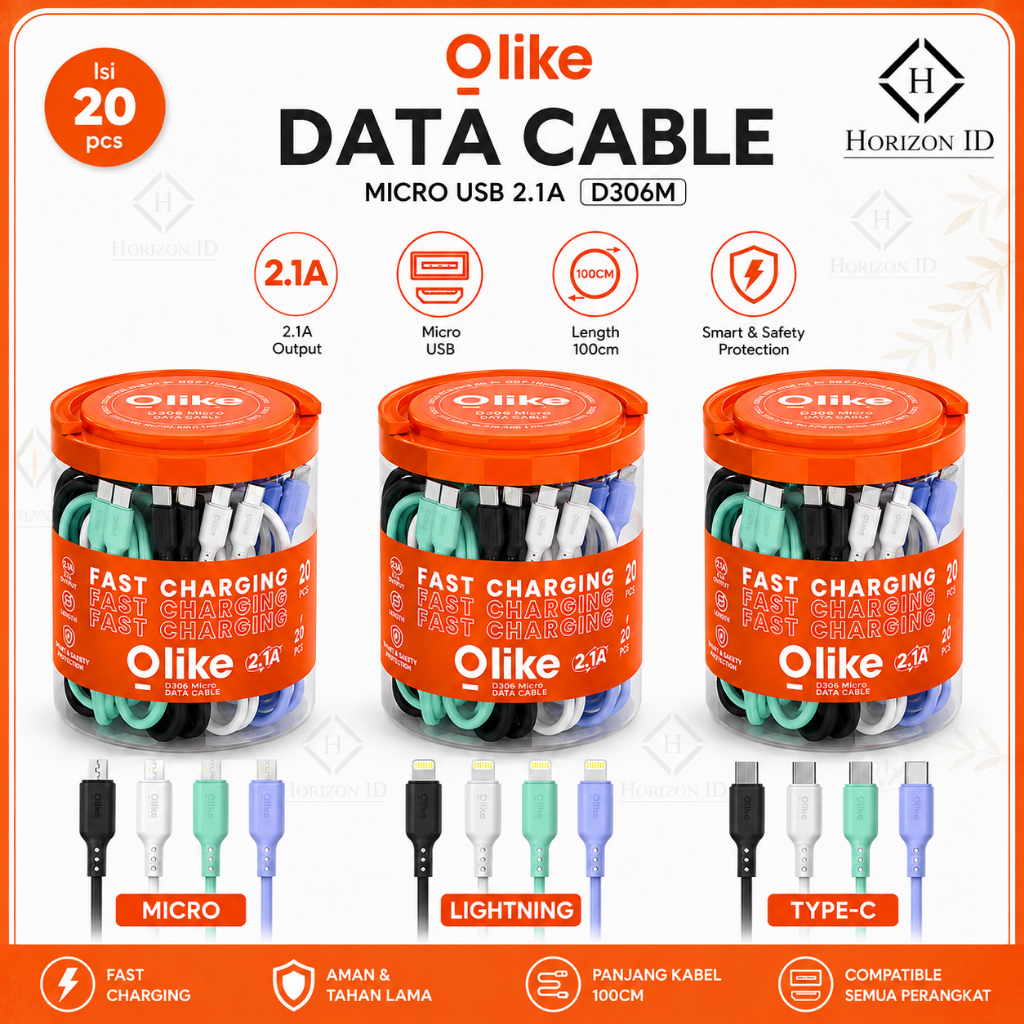 Olike data Cable D306 (D306M/D306C/D306L) สายชาร์จเร็ว 1 กระปุก บรรจุ 20 ชิ้น