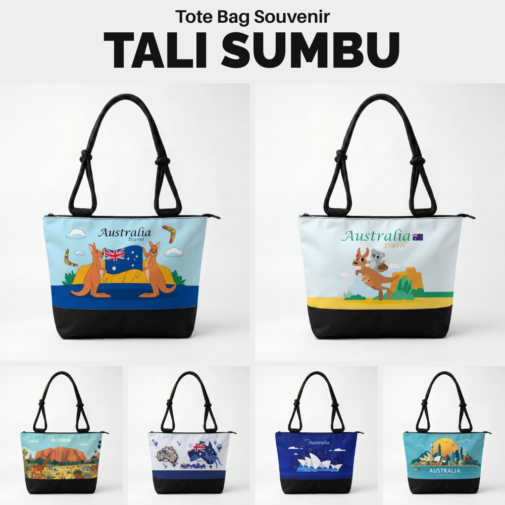 Australian Aussie ของที่ระลึกผ้าใบกระเป๋าพร้อม Wick Rope Premium Shopping Bag Travel Goodie Bag with