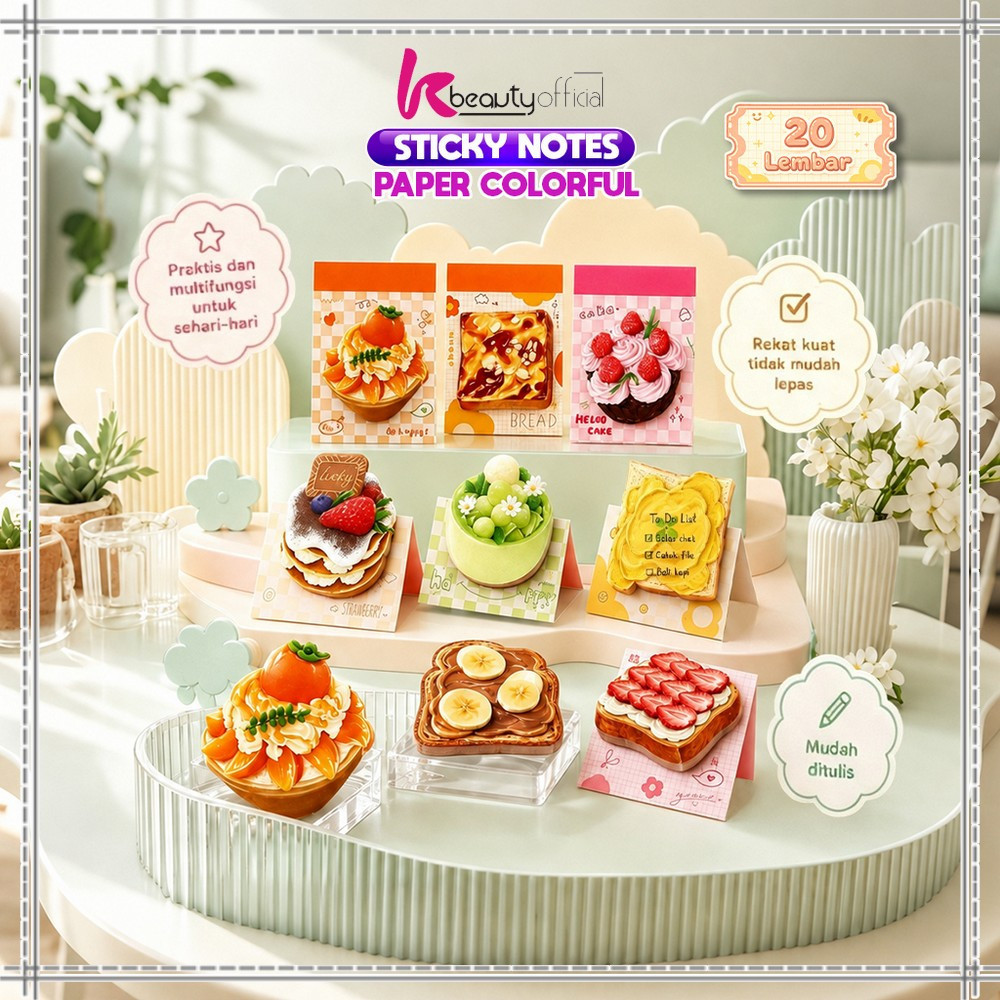 KB-A152 Sticky Notes 20 แผ่นน่ารักรูปร่างขนม 3D Sticky Notes / Daily Memo Notes Notepad โต๊ะเรียนตกแ