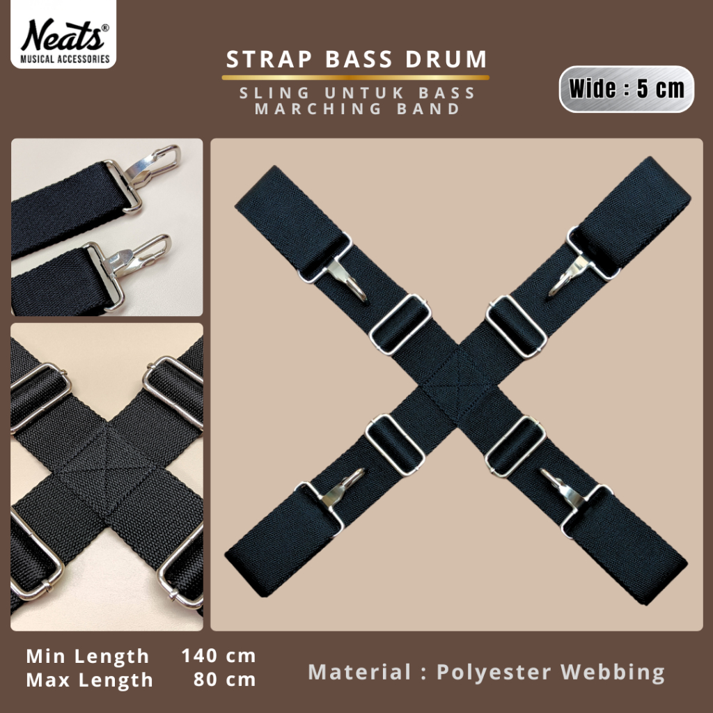 Bass Drum Sling / Bass Drum Sling Strap / Bass Drum Strap นําเข้าวัสดุคุณภาพตะขอเหล็กหนาและแข็งแรง -