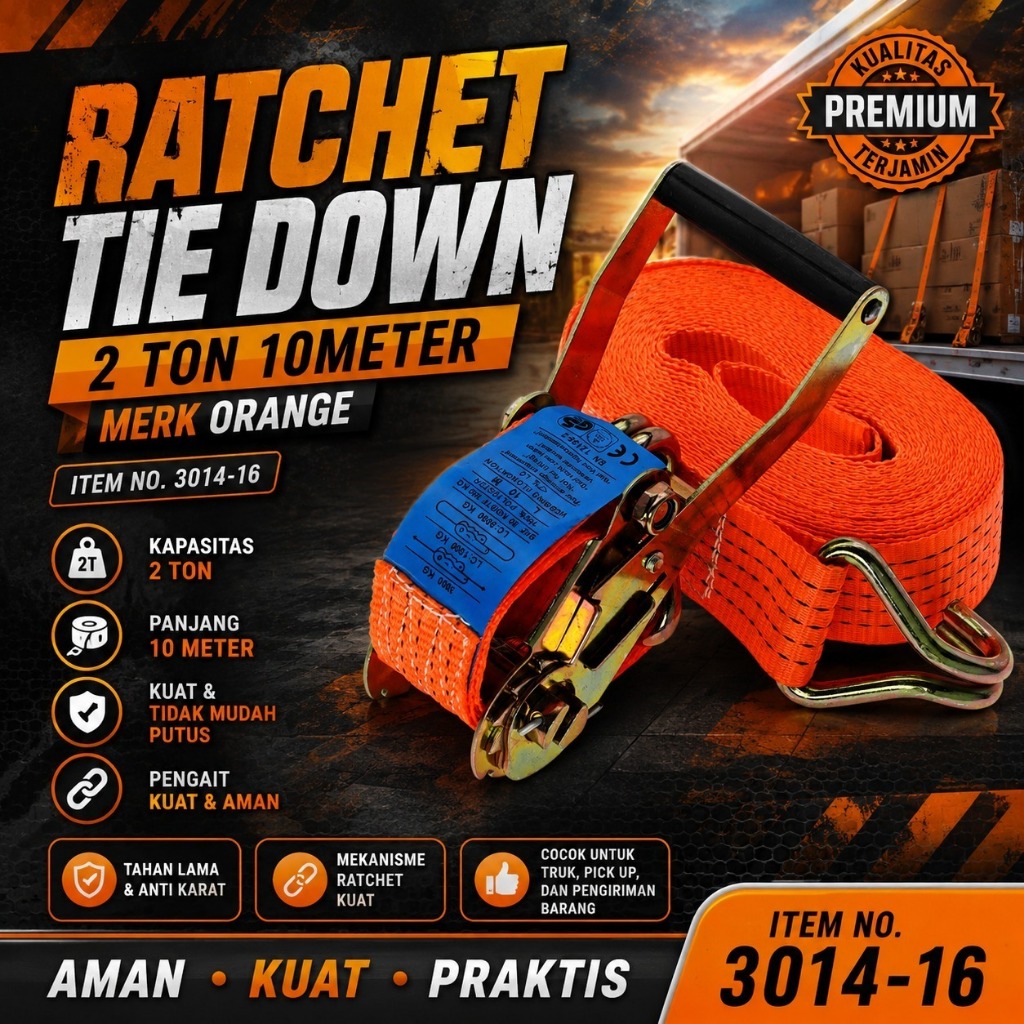 Webbing Cargo Lashing 2" X 10 เมตร Ratchet Tie Down 5 ซม.X 10 เมตร Recet Tie Down 2x10 วัสดุที่แข็งแ